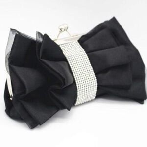 Womens Clutch‎ Black Satin Evening Purse Studded Handbag